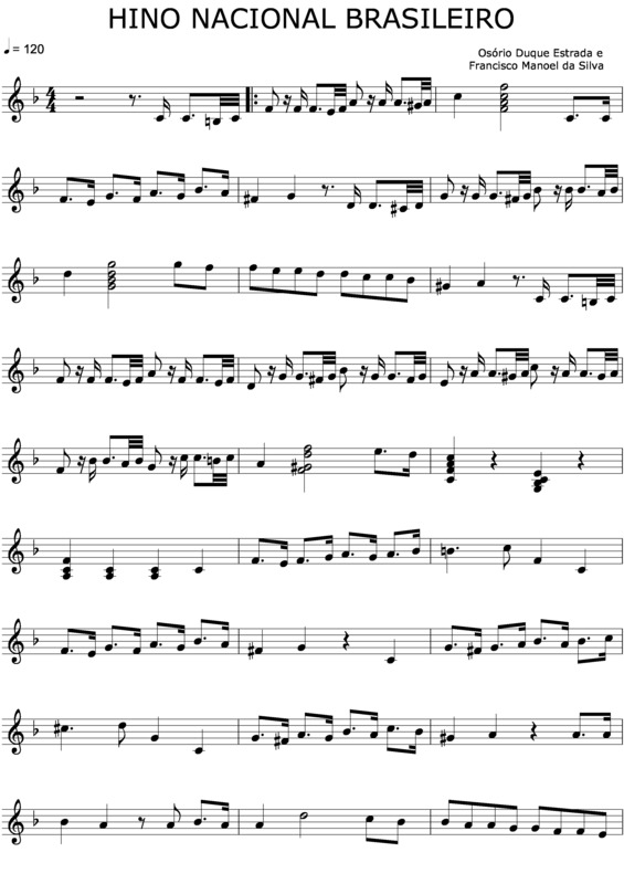 Partitura da música Hino Nacional Brasileiro [Dm]